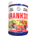 390 gram jar of Fruit Punch Flavored Krank3d Pre workout by Hi Tech Pharmaceuticals
