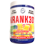 390 gram jar of Peach Ring Flavored Krank3d Pre workout by Hi Tech Pharmaceuticals