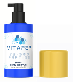 Blue bottle with gold top of topical tb-500 peptide cream