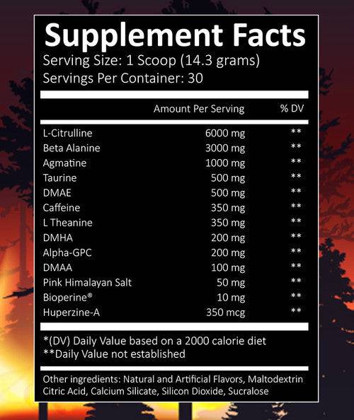 Socal Supps Wild Fire Pre Workout Supplement Facts PanelPanel