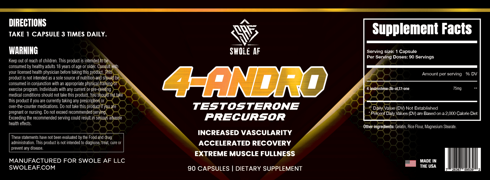 swole af 4-andro ingredients label