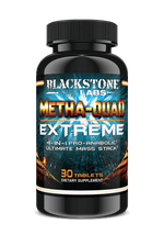 Black bottle with multi-colored label of Blackstone Labs: Metha-Quad Extreme | 4 Prohormone Stack - Supplement Shop.