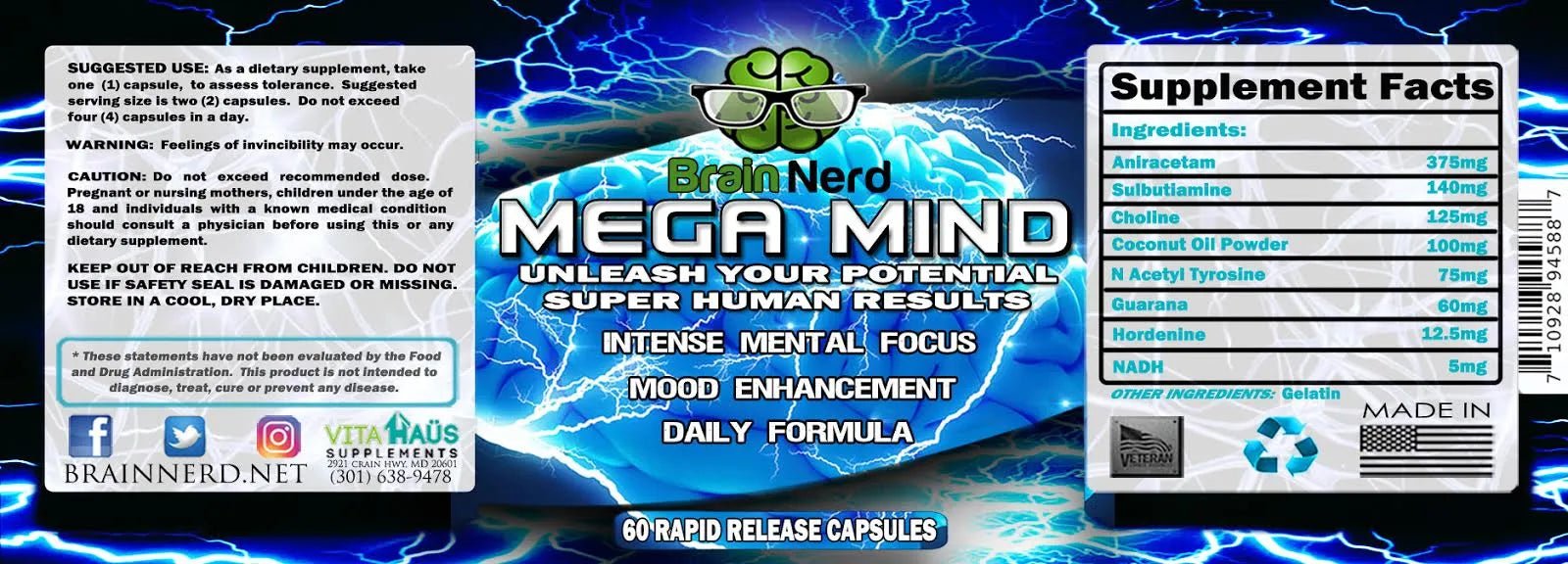 Brain Nerd: Mega Mind Nootropic | Aniracetam - Supplement Shop