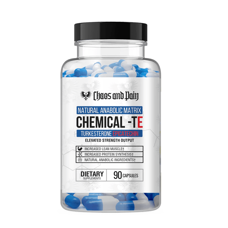 Clear Bottle of Chaos and Pain: Chemical -TE | Turkesterone and Epicatechin Stack - Supplement Shop