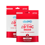 5 count sachet of cherry flavored cbdmd delta 9 gummies