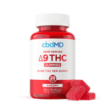 Red Bottle of cbdMD delta 9 THC gummies