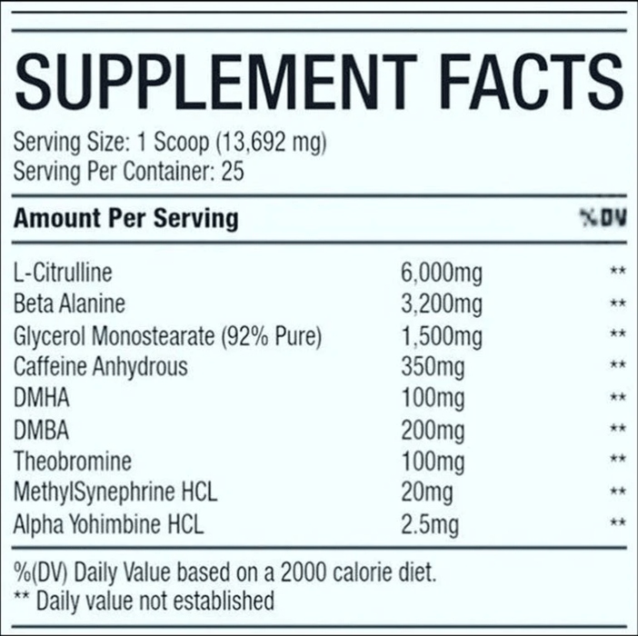 Supplement Facts Panel for Frenzy Labz Demolish Pre Workout