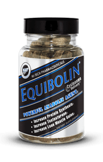Equibolin dietary supplement bottle by Hi-Tech Pharmaceuticals, labeled as a powerful anabolic agent with benefits like increased protein synthesis, testosterone, and lean muscle gains