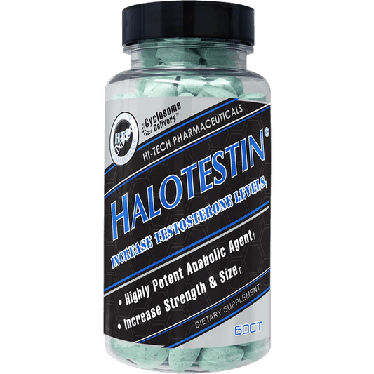 Clear bottle with black top of Halotestin | Strength Gains | Hi-Tech Pharmaceuticals - Supplement Shop