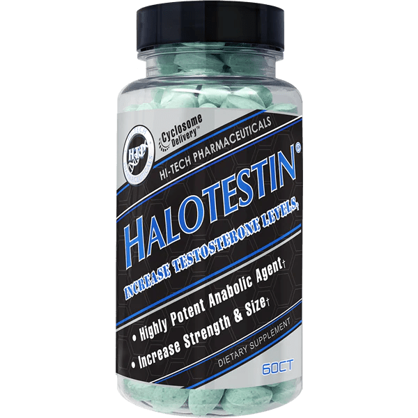Clear bottle with black top of Halotestin | Strength Gains | Hi-Tech Pharmaceuticals - Supplement Shop