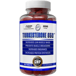 Hi-Tech Pharmaceuticals Turkesterone 650 supplement in a clear bottle with red tablets, labeled for increased lean muscle mass, endurance, and protein synthesis with 60 tablets per bottle.