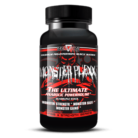 Monster Plexx dietary supplement bottle by Innovative Laboratories, labeled as the ultimate anabolic powerhouse with benefits for strength, size, and gains