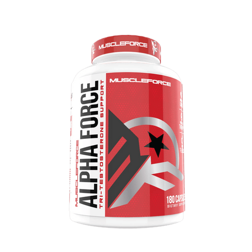 White and red bottle of Muscle Force: Alpha Force.