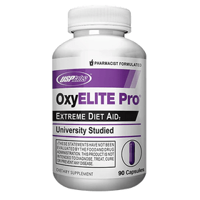 A bottle of USP Labs Oxyelite Pro Extreme Diet Aid, containing 90 capsules, with a purple label.