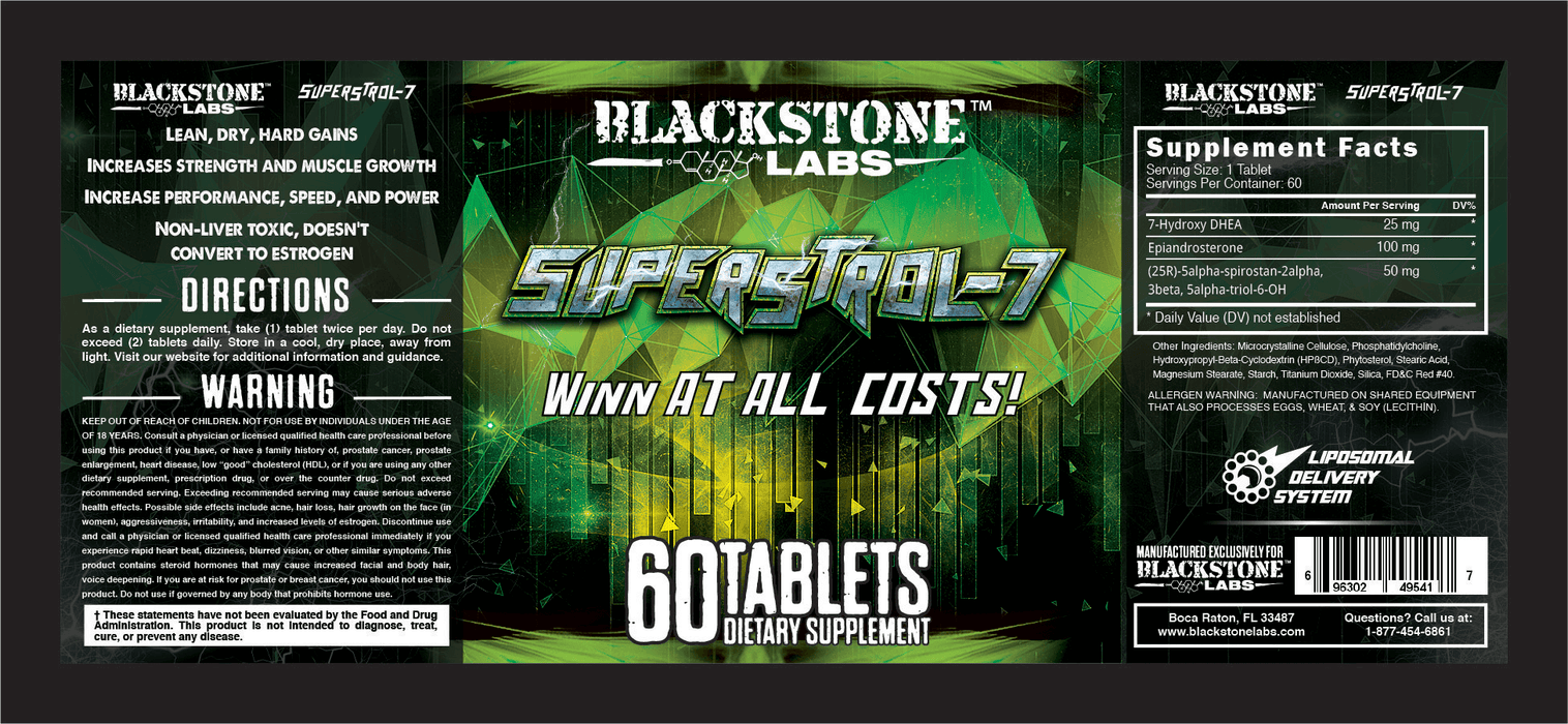 This is the image of Blackstone Superstrol 7 label which contains all the information related to ingredients, directions, etc.