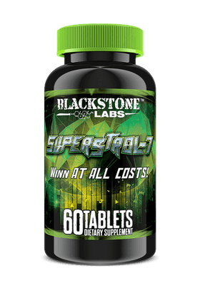 Green and Black bottle of Superstrol 7 blackstone labs that contains 60 Tablets.