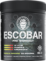 Escobar pre workout black jug with white and black label