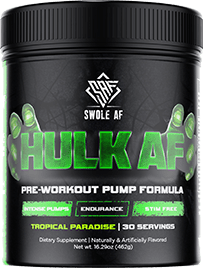 Black jug with green label of Swole AF: Hulk AF | Stim Free Pump Pre Workout - Supplement Shop